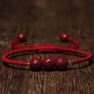 For When You Need Gentle Warmth | Handmade Cinnabar Om Mani Padme Hum Engraved Beads Blessing Braided Bracelet
