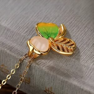 For When You Need Gentle Focus | Sterling Silver Plated Gold Hetian Jade Shamrock Clover Necklace Pendant Earrings