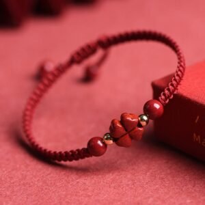Gentle Warmth, Worn Daily. Four Leaf Clover Five-petal Flower Cinnabar Blessing Red String Bracelet by AetherFate