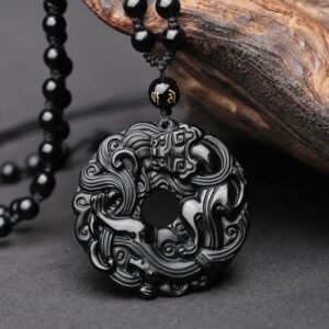 Black Obsidian Peace Buckle Pixiu Purification Necklace Pendant | Your Quiet Daily Anchor for Inner Stillness | AetherFate