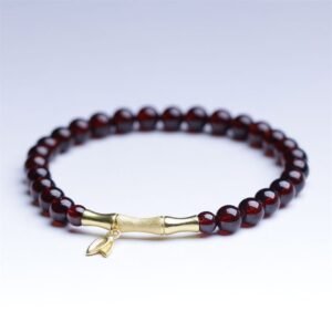 Gentle Focus, Worn Daily. 14K Copper Plated Gold Sterling Silver Plated Gold Garnet Bamboo Bracelet by AetherFate