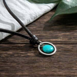 Gentle Serenity, Worn Daily. Round Turquoise Stone Strength Necklace Pendant by AetherFate