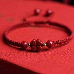 Gentle Warmth, Worn Daily. Four Leaf Clover Five-petal Flower Cinnabar Blessing Red String Bracelet by AetherFate