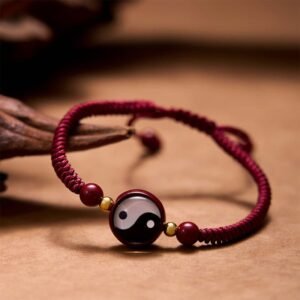 Gentle Warmth, Worn Daily. Cinnabar Red String Yin Yang Symbol Bagua Blessing Bracelet by AetherFate