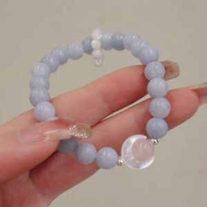 Gentle Focus, Worn Daily. Sterling Silver Amethyst Aquamarine Pink Crystal Cat's Eye Crescent Moon Bracelet by AetherFate