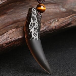 Ice Obsidian Wolf Tooth Pattern Courage Necklace Pendant | Your Quiet Daily Anchor for Inner Stillness | AetherFate