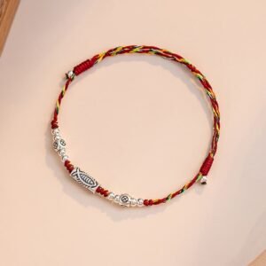Gentle Clarity, Worn Daily. Sterling Silver Koi Fish Braided Colorful String Bracelet Anklet by AetherFate
