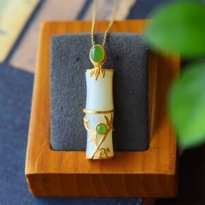 For When You Need Quiet Wisdom | White Jade Cyan Jade Bamboo Necklace Pendant