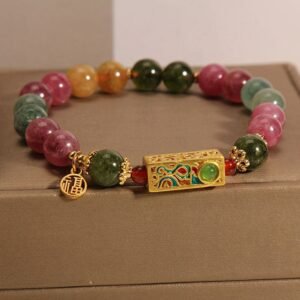 Colorful Tourmaline Positive Fu Character Charm Bracelet | Your Quiet Daily Anchor for Quiet Presence | AetherFate