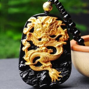 18k Gold-plated Dragon Obsidian Pendant Necklace | Your Quiet Daily Anchor for Quiet Warmth | AetherFate