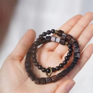 For When You Need Quiet Presence | Tibet Ebony Wood Square Beads Peace Double Wrap Bracelet