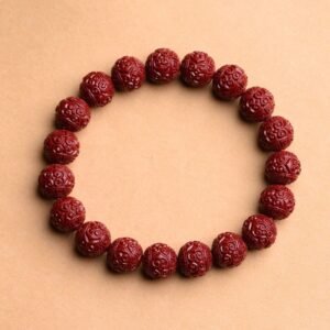 For When You Need Gentle Warmth | Cinnabar Om Mani Padme Hum Fret Pattern Lotus Blessing Bracelet