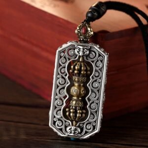 Quiet Presence, Worn Daily. Tibetan Om Mani Padme Hum Carved Dorje Vajra Rotatable Lotus Pattern Purity Rope Necklace Pendant by AetherFate