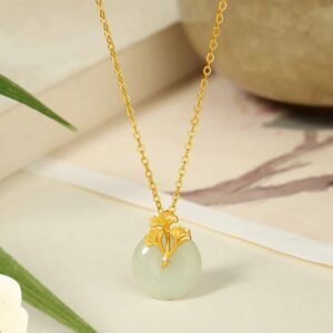For When You Need Gentle Focus | Sterling Silver Hetian Jade Ginkgo Leaves Prosperity Necklace Pendant