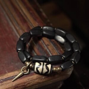 Quiet Connection, Worn Daily. Tibet Ebony Wood Dzi Bead Copper Balance Double Wrap Bracelet by AetherFate