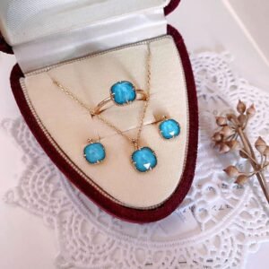 For When You Need Gentle Focus | Sterling Silver Plated Gold Turquoise Ring Earrings Necklace Pendant Set