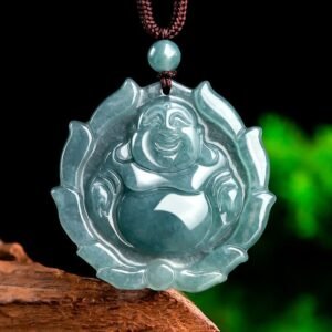 For When You Need Quiet Wisdom | Jade Laughing Buddha Lotus Pattern Necklace Pendant