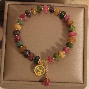 For When You Need Quiet Presence | Colorful Tourmaline Cute Rabbit Charm Positive Bracelet