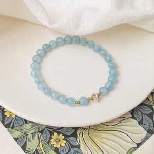 14K Gold Plated Copper Aquamarine White Crystal White Agate Blue Crystal Bracelet | Your Quiet Daily Anchor for Quiet Warmth | AetherFate