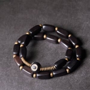 Quiet Connection, Worn Daily. Tibet Ebony Wood Dzi Bead Copper Balance Double Wrap Bracelet by AetherFate