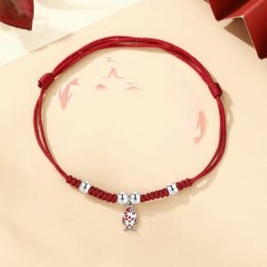 For When You Need Gentle Focus | Sterling Silver Koi Fish Handcrafted Braided Red Bracelet