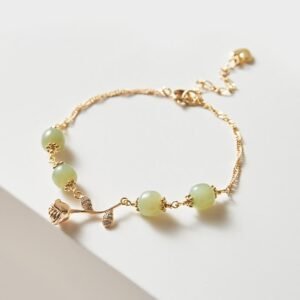 Quiet Warmth, Worn Daily. 14K Gold Plated Hetian Jade Golden Rose Flower Chain Bracelet by AetherFate
