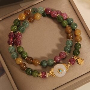 Multicolored Tourmaline Positive Jade Flower Double Wrap Bracelet | Your Quiet Daily Anchor for Quiet Wisdom | AetherFate