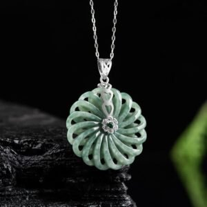For When You Need Gentle Focus | Sterling Silver Round Jade Peace Buckle Abundance Necklace Pendant