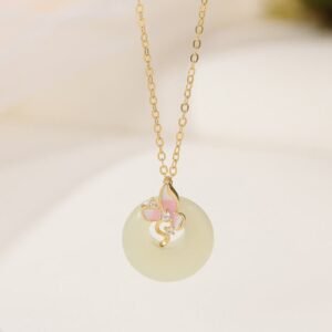 Gentle Focus, Worn Daily. Sterling Silver Hetian Jade Peace Buckle Orchid Bracelet Necklace Pendant Set by AetherFate