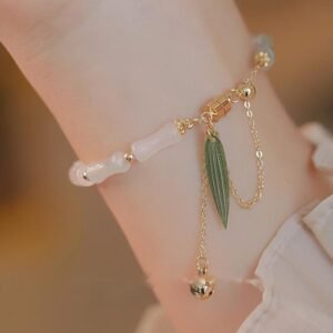 14K Gold Plated Hetian White Jade Bamboo Leaf Bracelet | Your Quiet Daily Anchor for Quiet Warmth | AetherFate