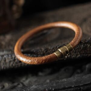 Quiet Connection, Worn Daily. Retro Leather Copper Magnetic Buckle Bracelet by AetherFate