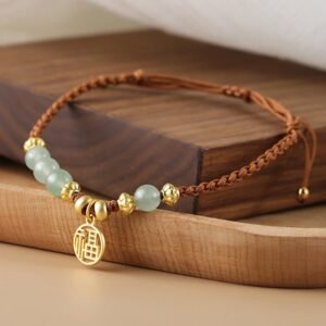 Quiet Wisdom, Worn Daily. Jade Beads Fu Character Blessing Rope Bracelet by AetherFate