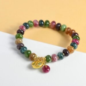 Quiet Presence, Worn Daily. Colorful Tourmaline Cute Flower Rabbit Charm Love Bracelet by AetherFate
