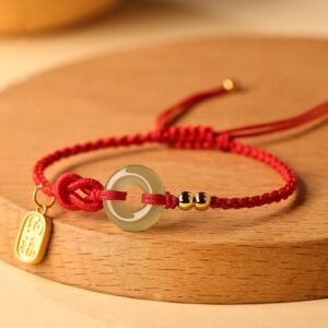 For When You Need Quiet Wisdom | Hetian Jade Peace Buckle Fu Character String Bracelet