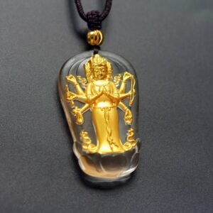 Quiet Warmth, Worn Daily. Tibetan Eight-armed Avalokitesvara Guanyin Buddha Gold Plated Liuli Crystal Necklace Pendant by AetherFate