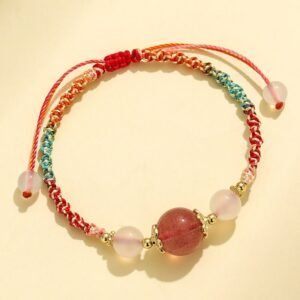 For When You Need Gentle Clarity | Strawberry Quartz Pink Crystal Prehnite White Agate Bead Rope Bracelet