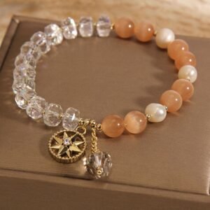 Quiet Presence, Worn Daily. Orange Cat's Eye White Crystal Star Support Bracelet by AetherFate