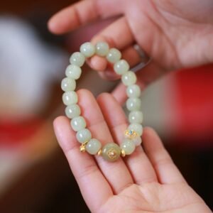 Gentle Focus, Worn Daily. Sterling Silver Plated Gold Hetian Jade Necklace Pendant Bracelet Set by AetherFate