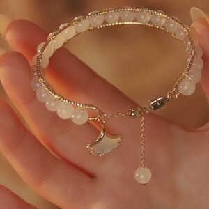 Quiet Wisdom, Worn Daily. Ginkgo Leaf Jade Bead Bracelet by AetherFate