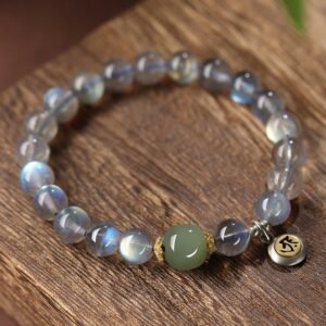 For When You Need Gentle Focus | Chinese Natal Buddha Sterling Silver Moonstone Hetian Jade Positive Bracelet