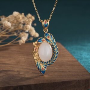 For When You Need Quiet Wisdom | White Jade Peacock Copper Blessing Necklace Pendant