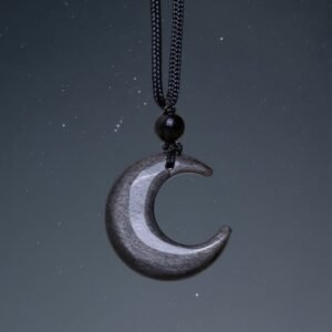 Gentle Focus, Worn Daily. Silver Sheen Obsidian Selenite Crystal Crescent Moon Yin Yang Couple Necklace Pendant by AetherFate