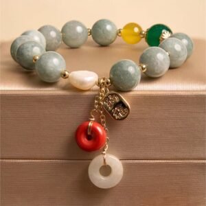 Quiet Wisdom, Worn Daily. Jade Red Agate Peace Buckle Charm Confidence Bracelet by AetherFate