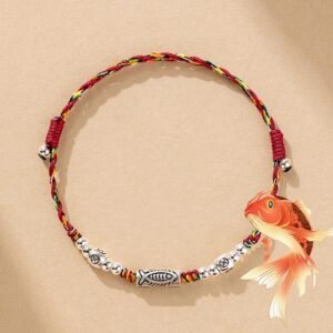 Gentle Clarity, Worn Daily. Sterling Silver Koi Fish Braided Colorful String Bracelet Anklet by AetherFate
