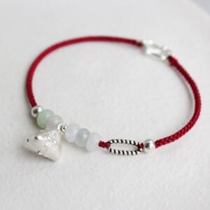 Gentle Focus, Worn Daily. Sterling Silver Jade Red String Zongzi Charm Abundance Bracelet by AetherFate