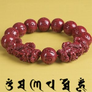 Gentle Warmth, Worn Daily. Double PiXiu Cinnabar Om Mani Padme Hum Bead Bracelet by AetherFate