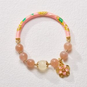 Sun Stone Golden Silk Jade Flower Charm Bracelet Bangle | Your Quiet Daily Anchor for Quiet Warmth | AetherFate