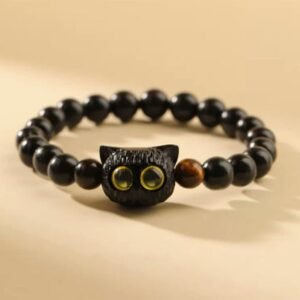 Cute Ebony Wood Cat Head Pattern Peace Bracelet | Your Quiet Daily Anchor for Quiet Presence | AetherFate
