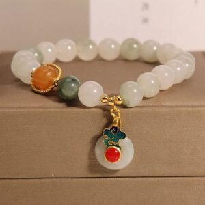 Quiet Wisdom, Worn Daily. Jade Auspicious Clouds Red Agate Citrine Prosperity Bracelet by AetherFate