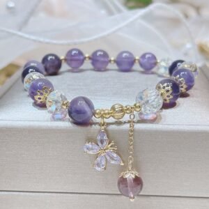 For When You Need Quiet Calm | Amethyst Crystal Butterfly Charm Bracelet | AetherFate
